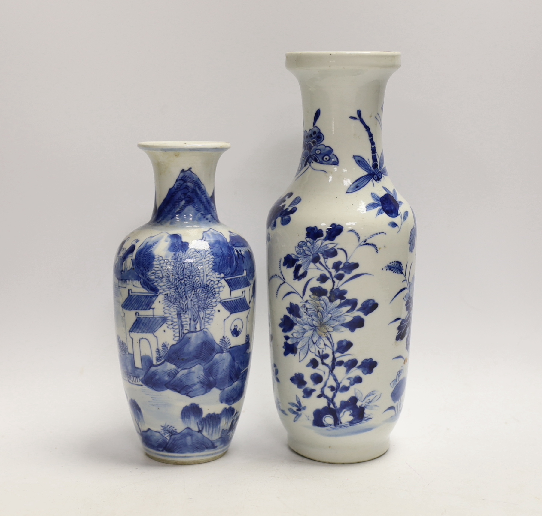 A 19th century Chinese blue and white vase together with another early 20th century vase